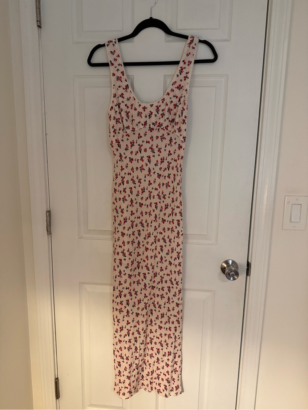 Rumored Cream Midi Dress with Red Floral Print